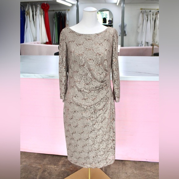Elegant Long Sleeve Lace Dress in Beige - Picture 1 of 1